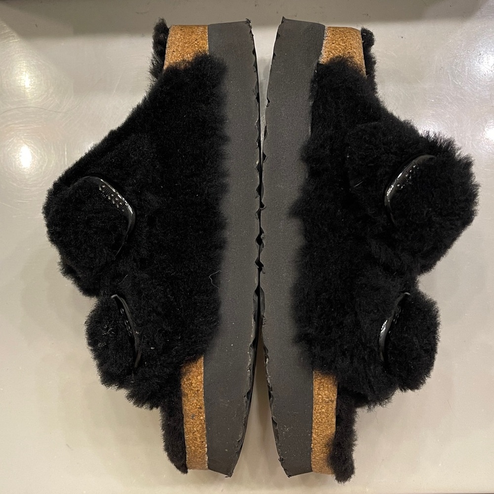 Birkenstock Papillio black shearling teddy Arizona big buckle women 38 size 7 - Picture 6 of 7